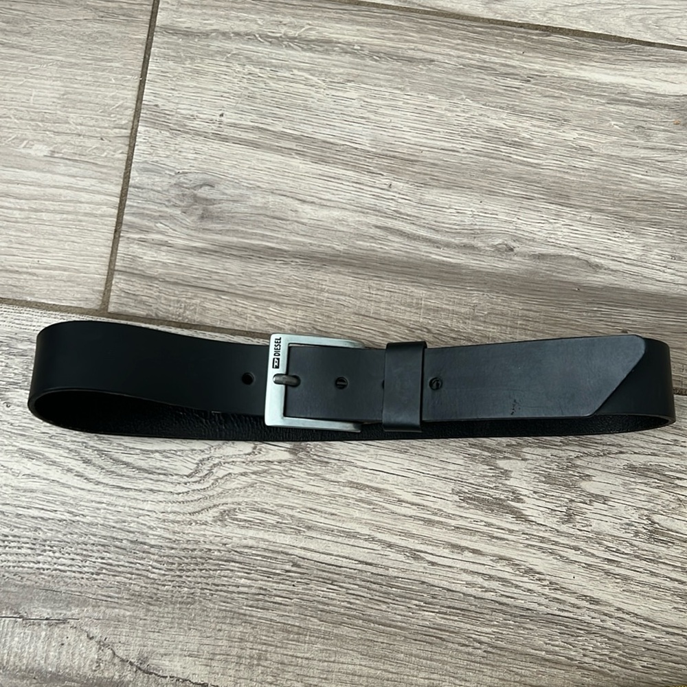 Diesel Black Leather Belt with Silver Buckle